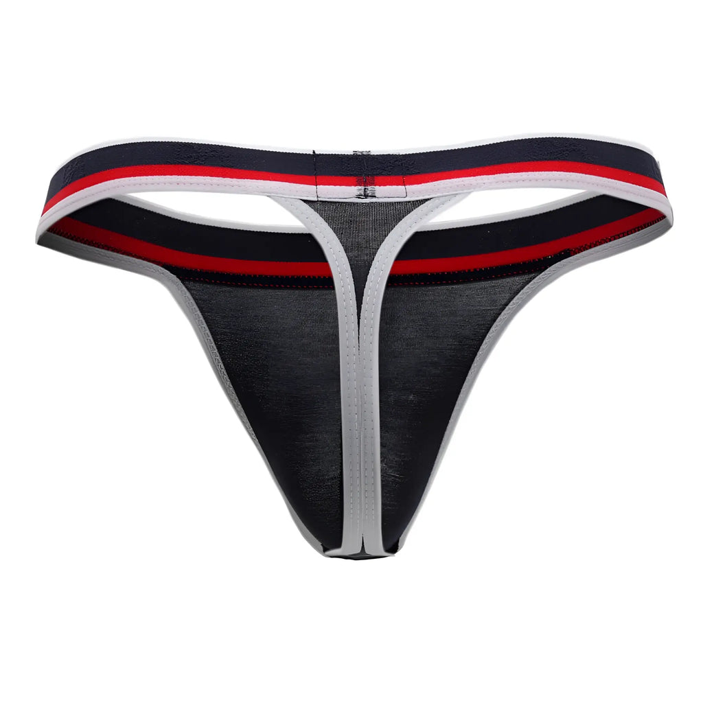 Black and gray Doreanse 1218-NVY Metro thong with red white and navy stripes along the navy blue waistband