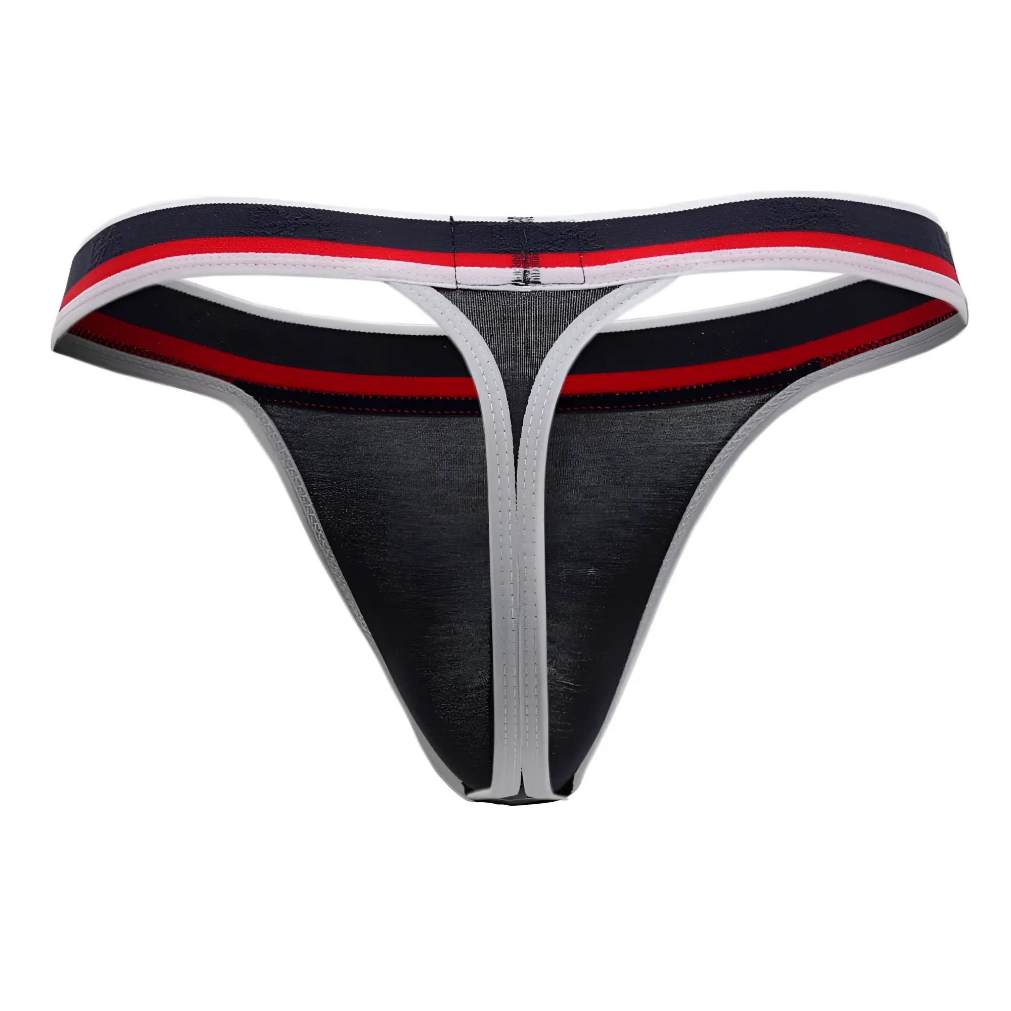 Black and gray Doreanse 1218-NVY Metro thong with red white and navy stripes along the navy blue waistband