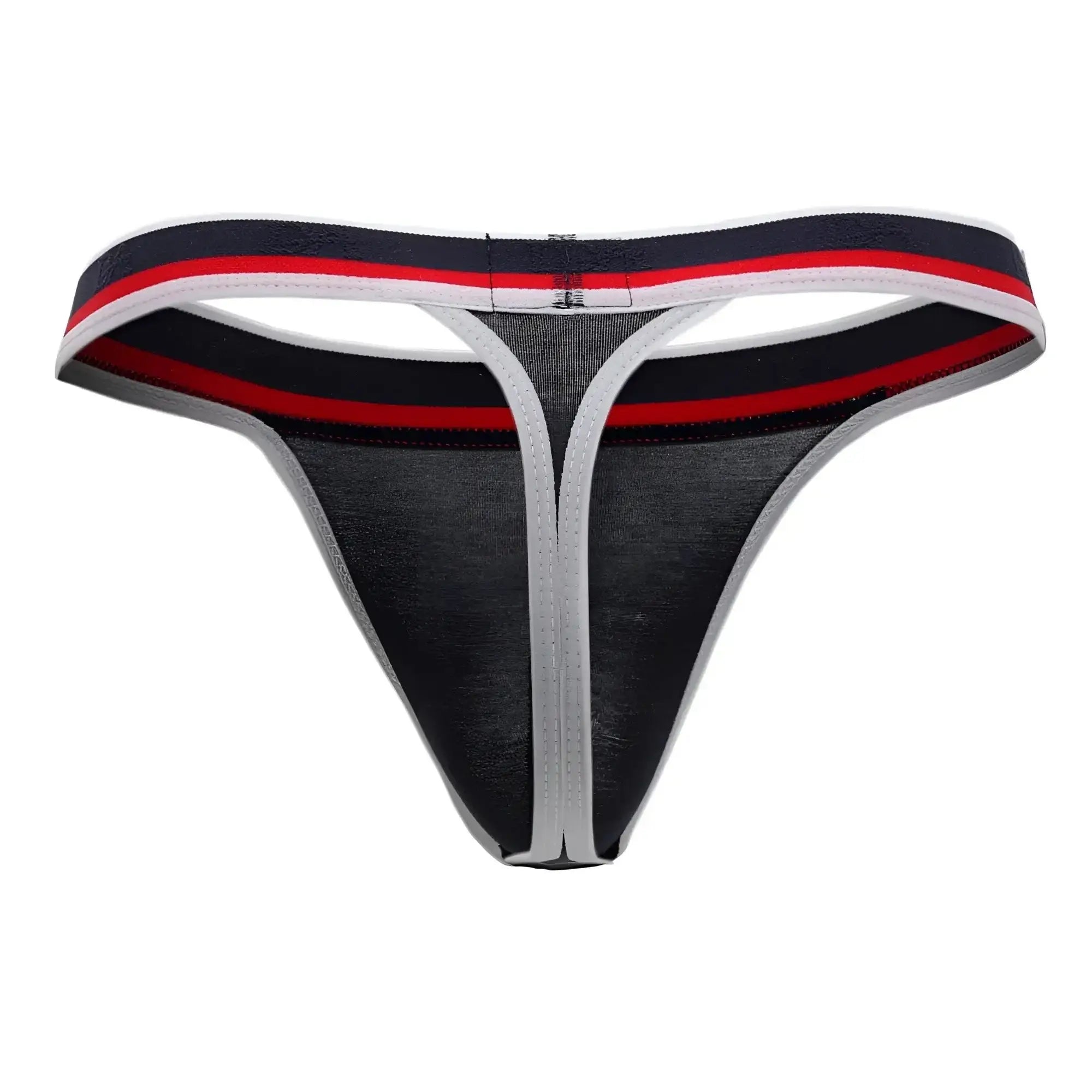 Black and gray Doreanse 1218-NVY Metro thong with red white and navy stripes along the navy blue waistband