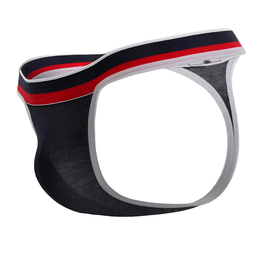 Doreanse 1218-nvy metro thong mens briefs with black red and white stripes textured fabric in navy blue color
