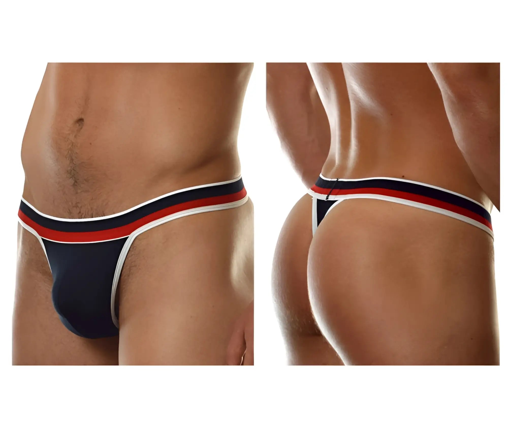 Navy blue Doreanse 1218-NVY metro thong with red and white striped trim for comfortable everyday wear