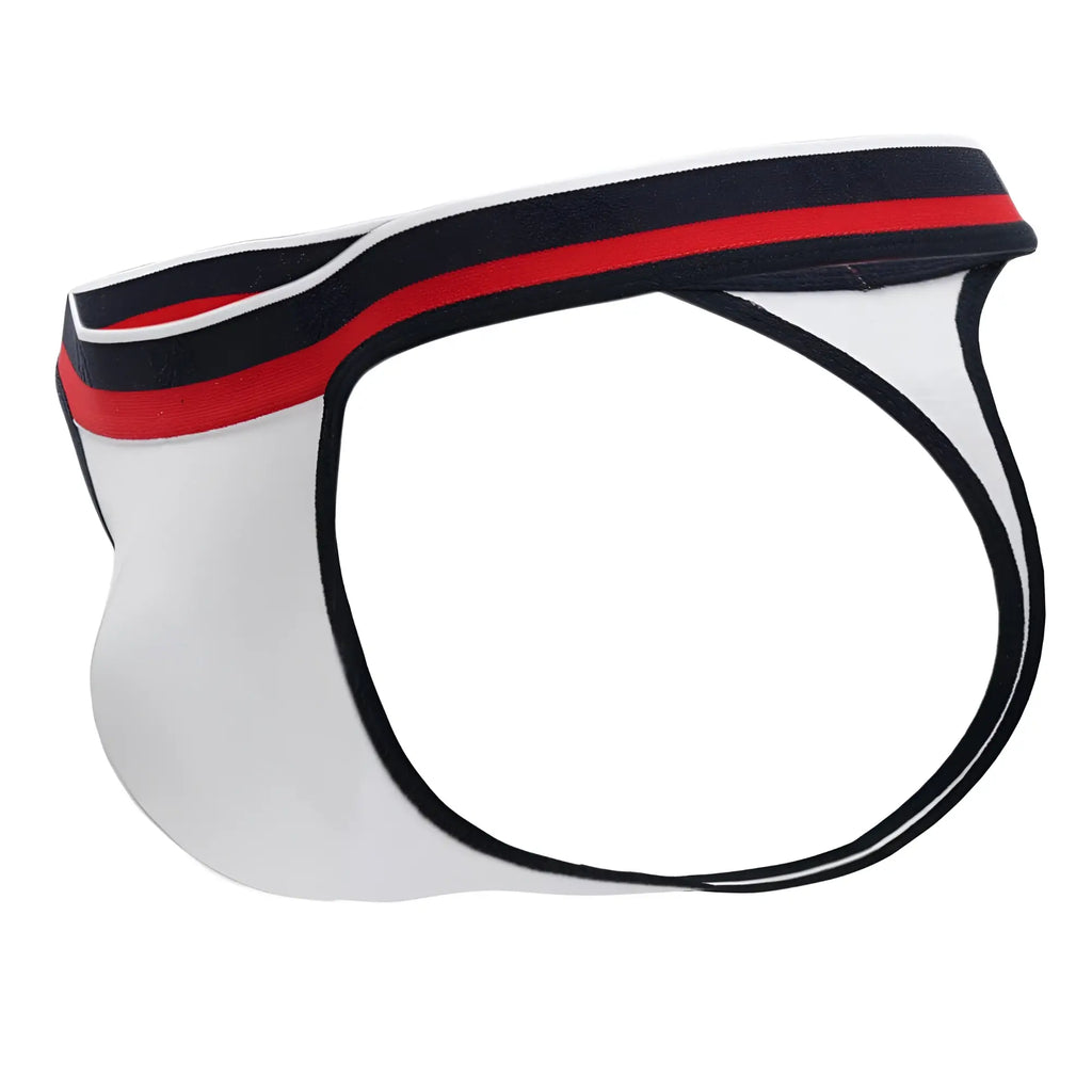 White doreanse 1218-WHT metro thong with black and red striped waistband designed for athletic comfort