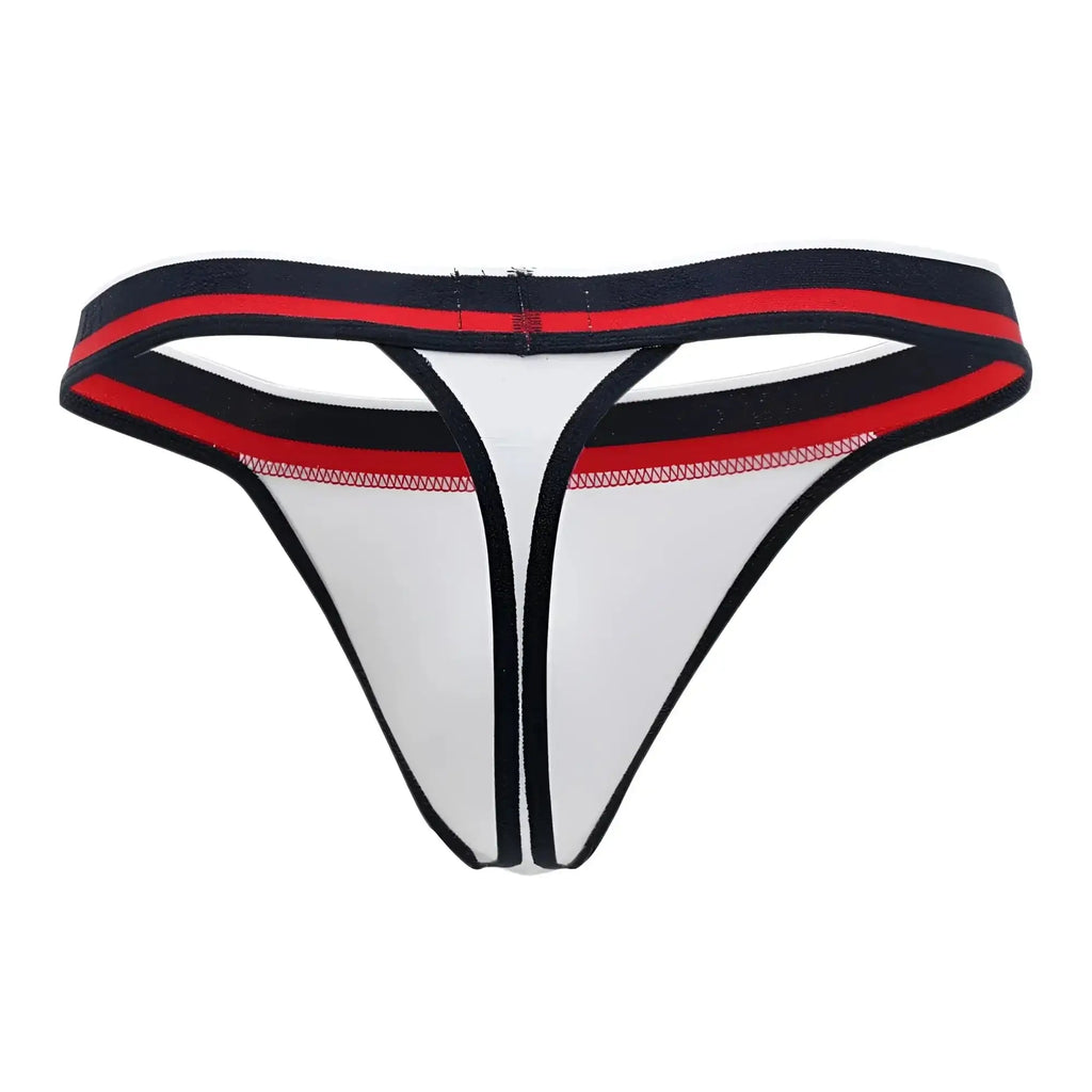 White Doreanse 1218-WHT Metro thong with black and red trim showcasing front side in soft fabric