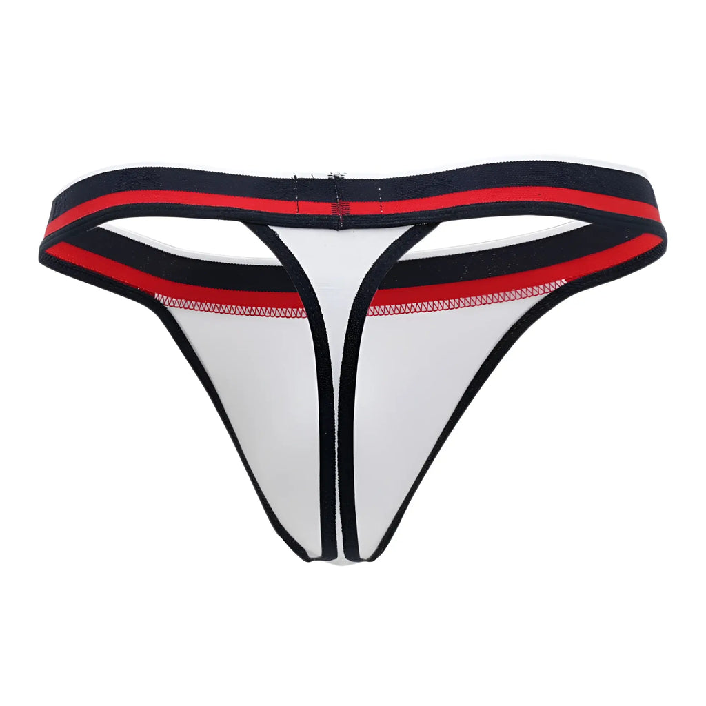 White Doreanse 1218-WHT Metro thong with black and red trim showcasing front side in soft fabric