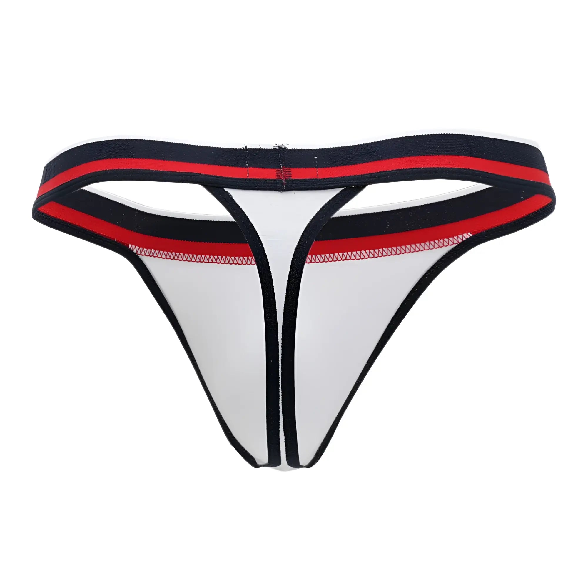 White Doreanse 1218-WHT Metro thong with black and red trim showcasing front side in soft fabric