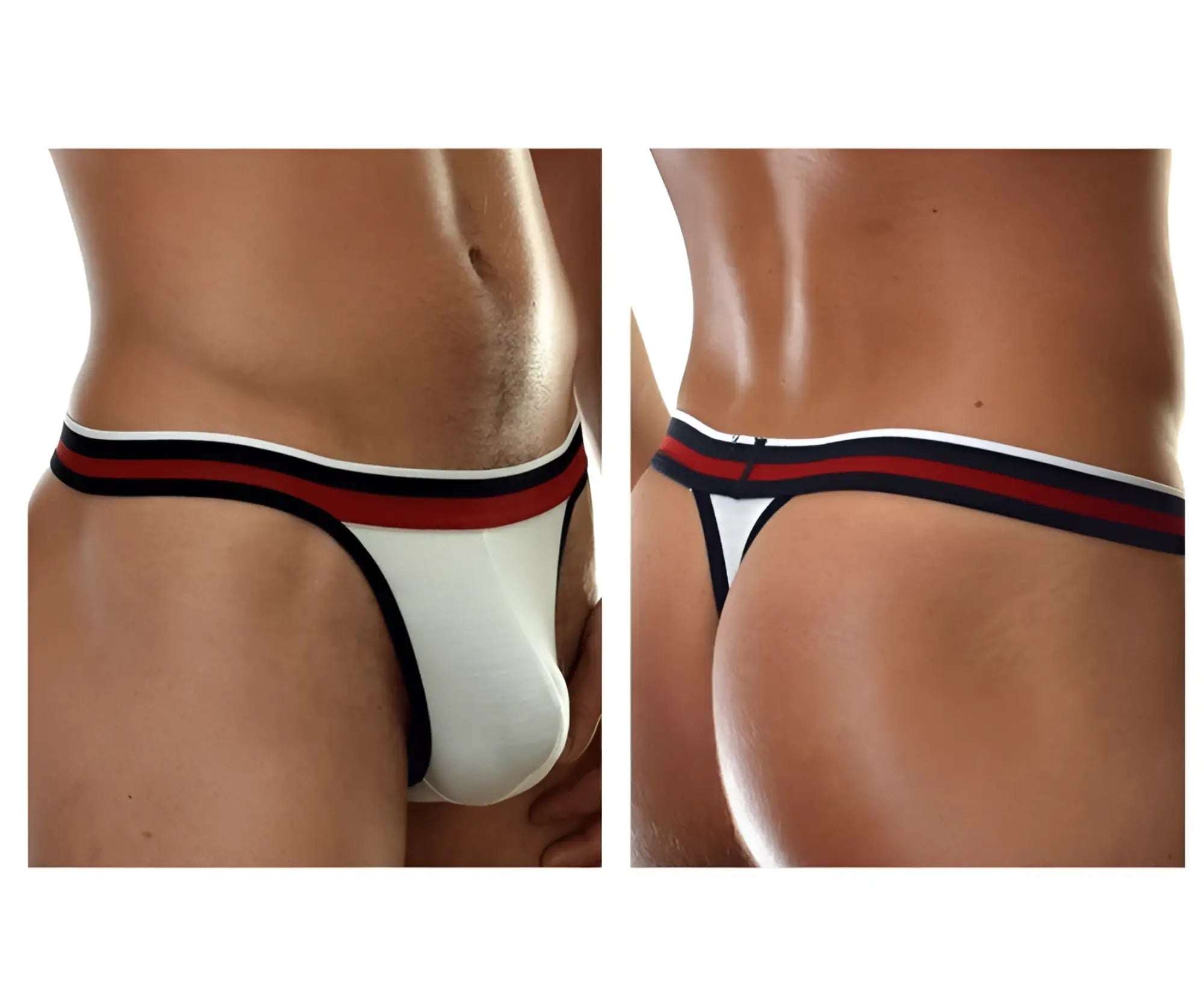 White doreanse 1218-wht metro thong with red and navy blue striped waistband made of soft fabric