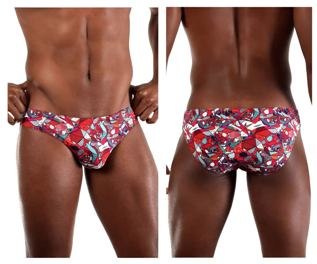 Doreanse 1243-PRN pop art bikini color printed vibrant red blue and white graphic-patterned men’s swim trunks