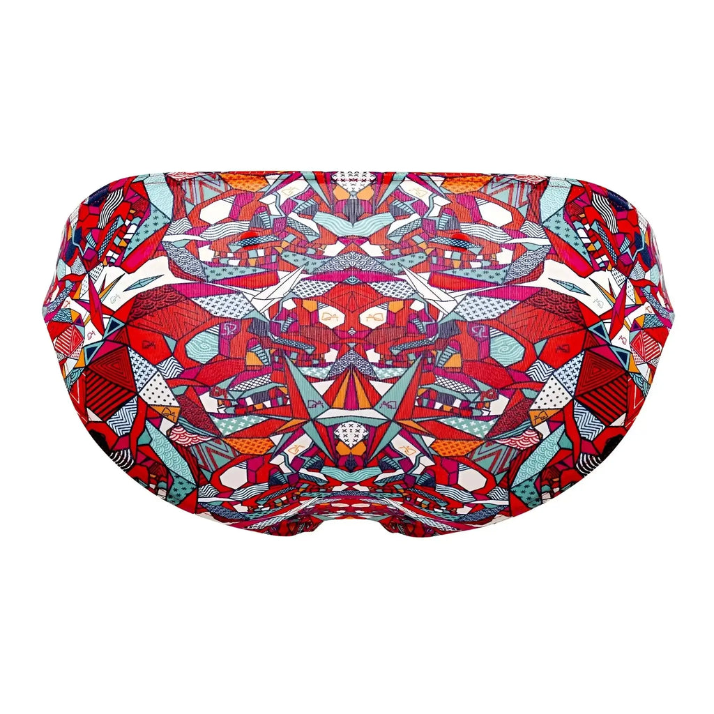 Doreanse 1243-PRN pop art bikini color printed swim cap with vibrant red teal and white geometric patterns