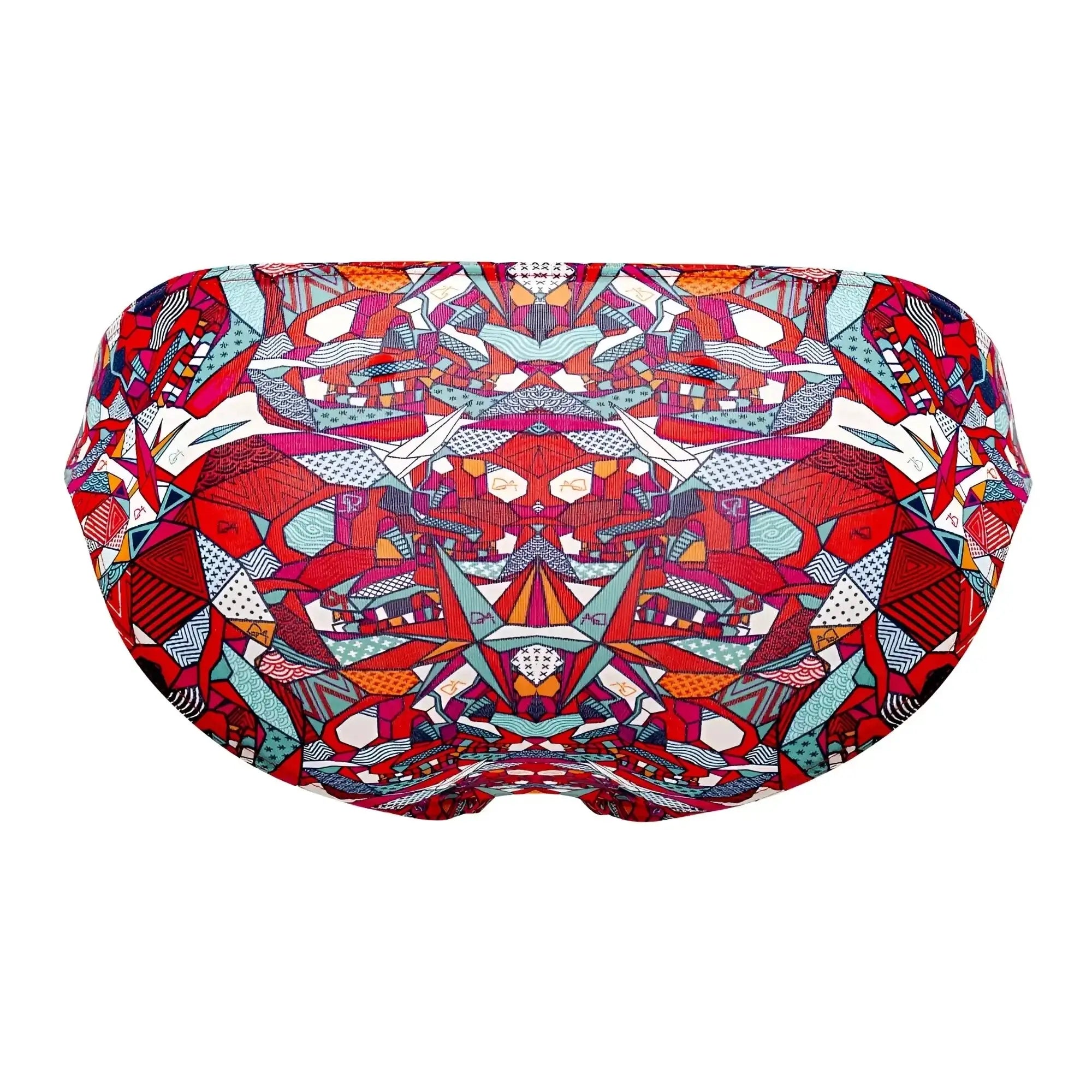 Doreanse 1243-PRN pop art bikini color printed swim cap with vibrant red teal and white geometric patterns