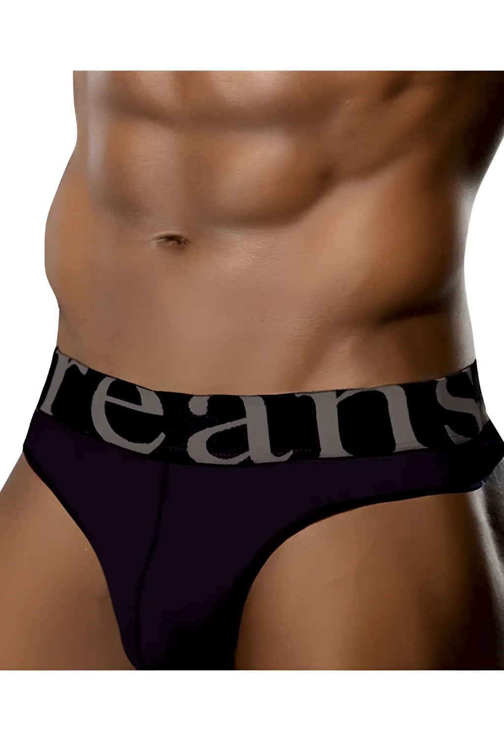 Black doreanse 1250-blk wide-band thong with contrasting gray reans logo elastic band visible on the front side