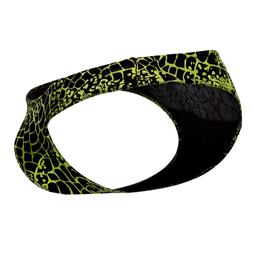 Doreanse 1257-PRN space venom briefs in black and neon green snake-scale patterned fabric for men