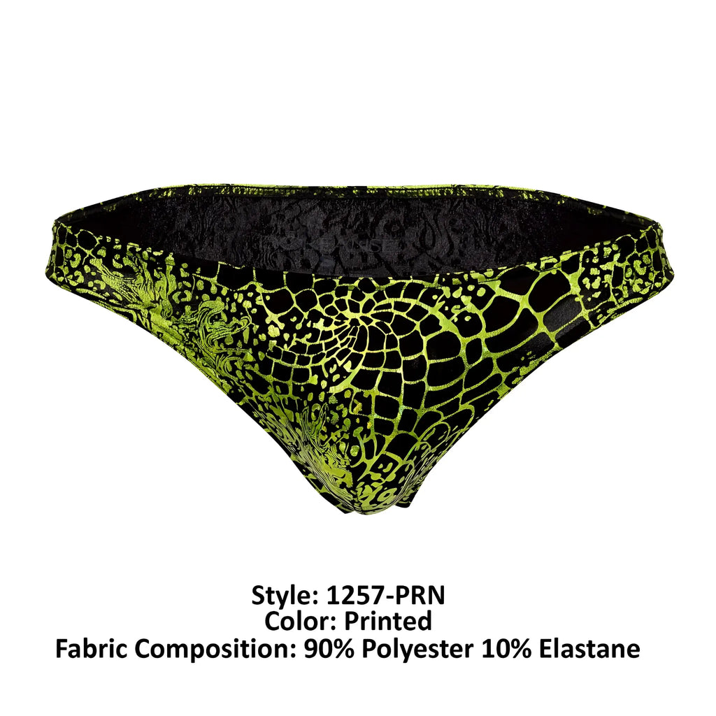Doreanse 1257-PRN space venom briefs printed lime green and black swim briefs with bold scale-like pattern