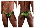 Doreanse 1257-PRN space venom briefs vibrant lime green and black crocodile-scale printed swim trunks