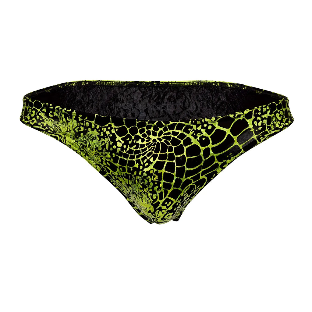 Doreanse 1257-prn space venom briefs vibrant lime green and black patterned bikini bottom with textured scale design