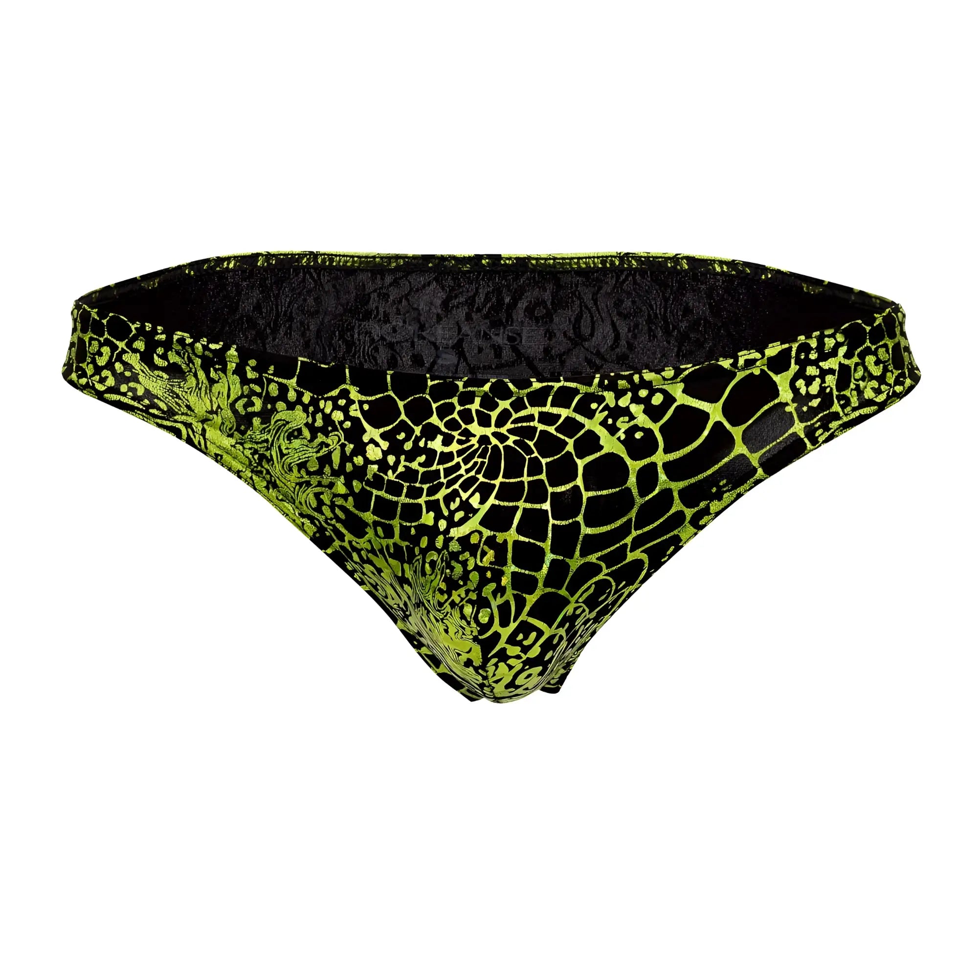 Doreanse 1257-prn space venom briefs vibrant lime green and black patterned bikini bottom with textured scale design