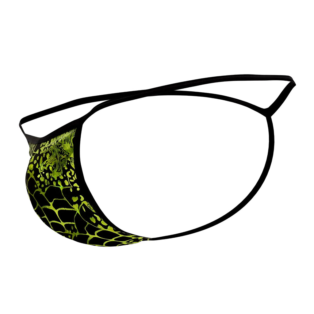 Black and neon green Doreanse 1260-PRN space venom thong with snake-scale pattern and printed color design