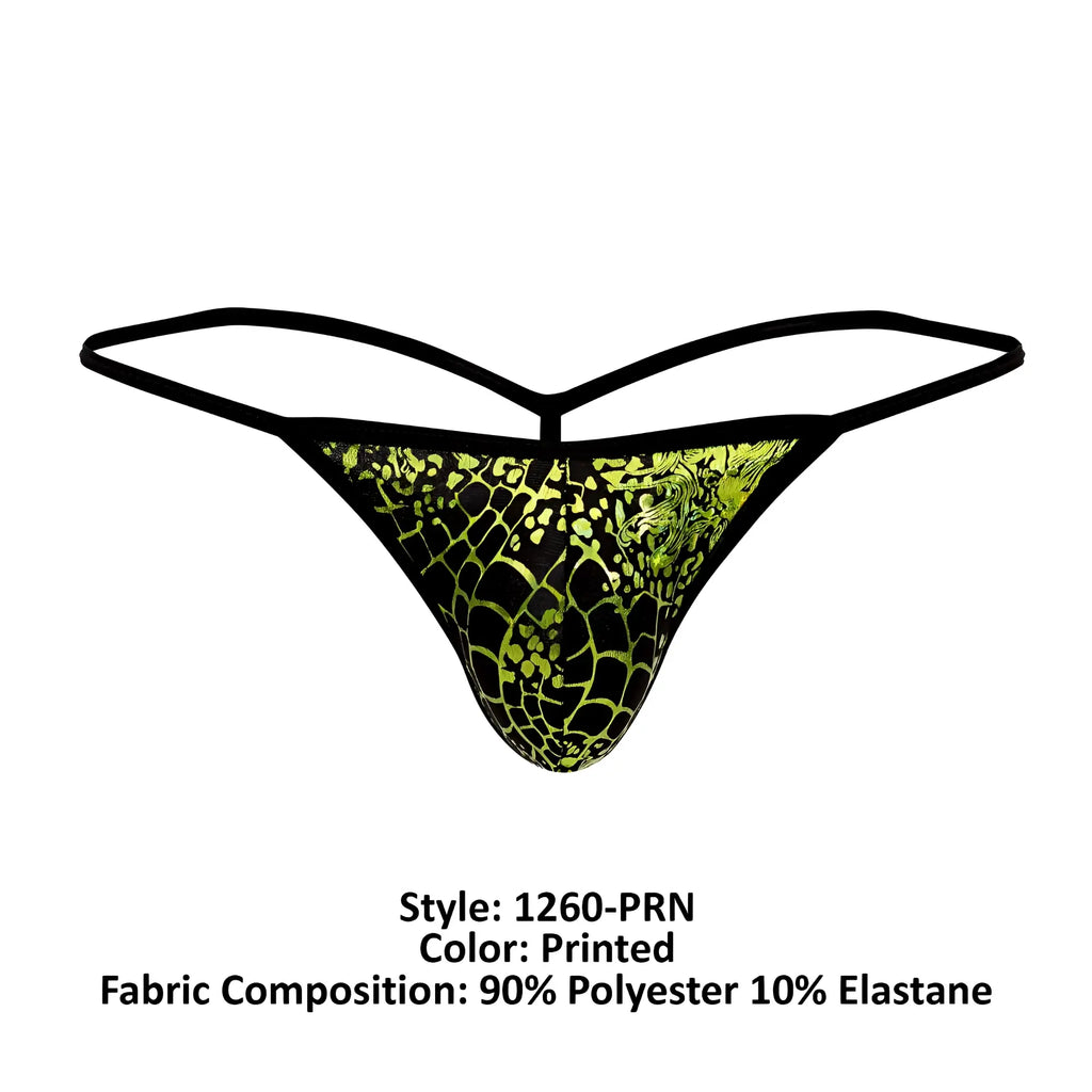 Doreanse 1260-PRN space venom thong in black and neon green with snake-scale print showing the backside