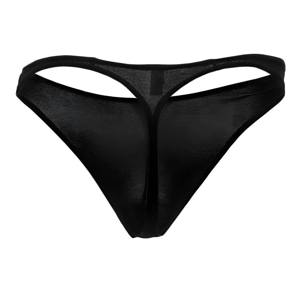 Black sheer mesh thong with glossy finish and cutout design from doreanse 1280-blk hang-loose thong product