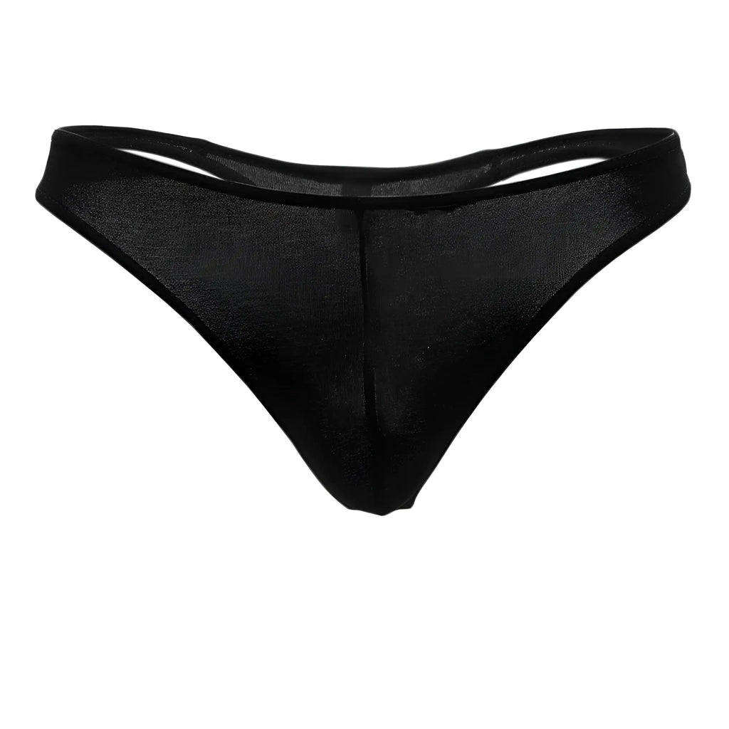 Black sheer mesh Doreanse 1280-BLK hang-loose thong with smooth form-fitting design shown from the back side