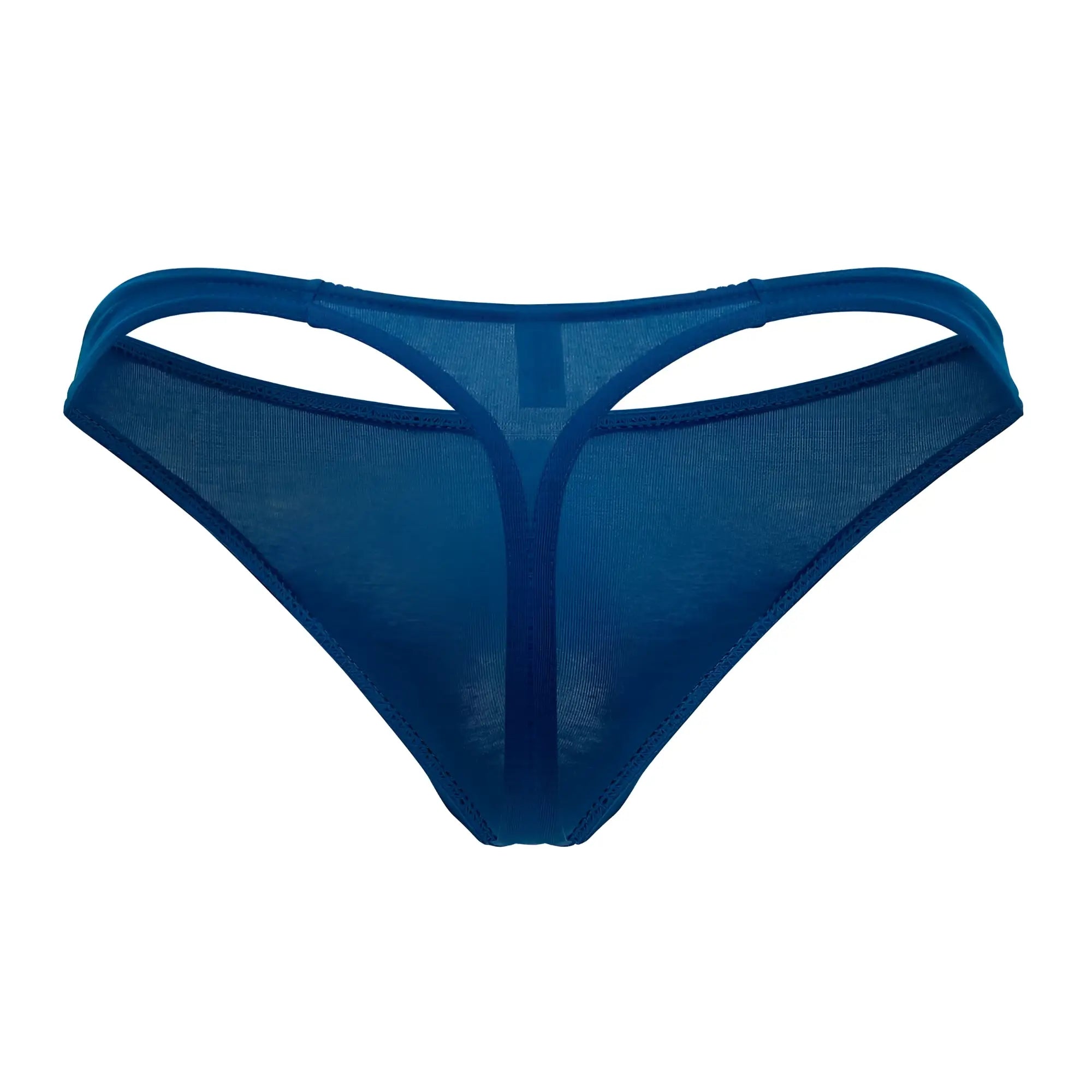 Sheer navy blue thong from doreanse 1280-blu made of fine mesh with reinforced elastic bands shown from the back side
