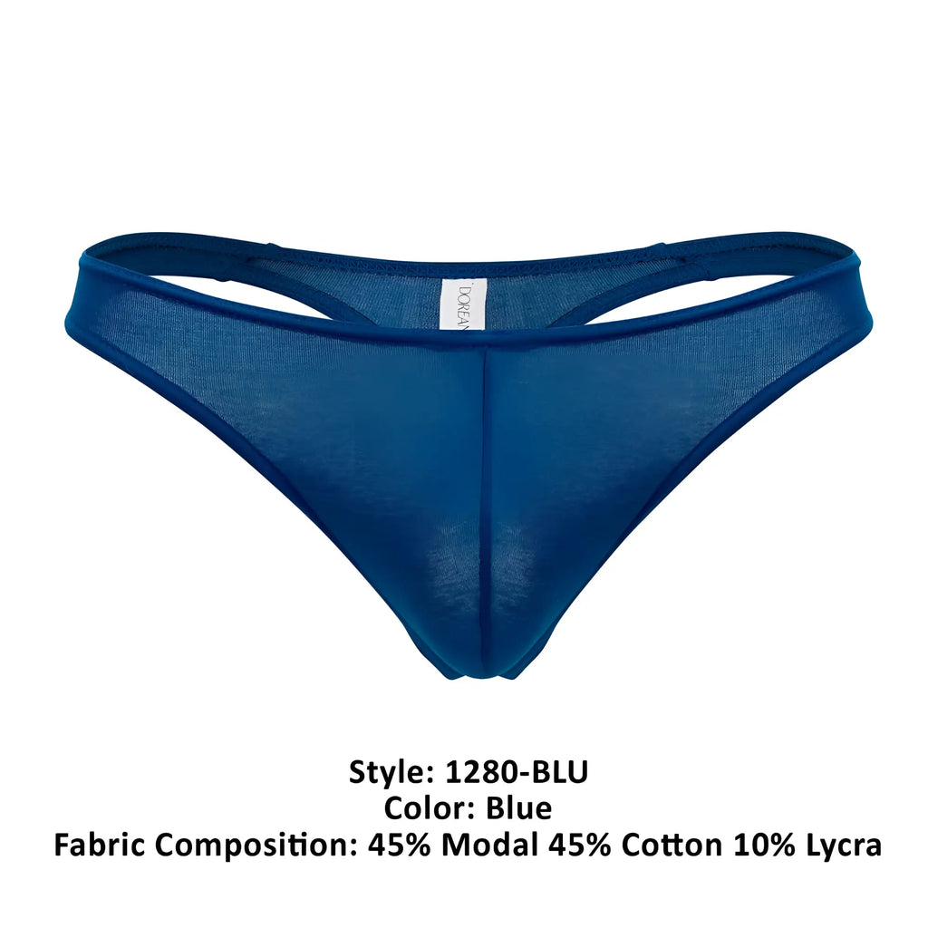 A sleek deep blue sheer thong by doreanse made from modal and cotton blend with subtle texture