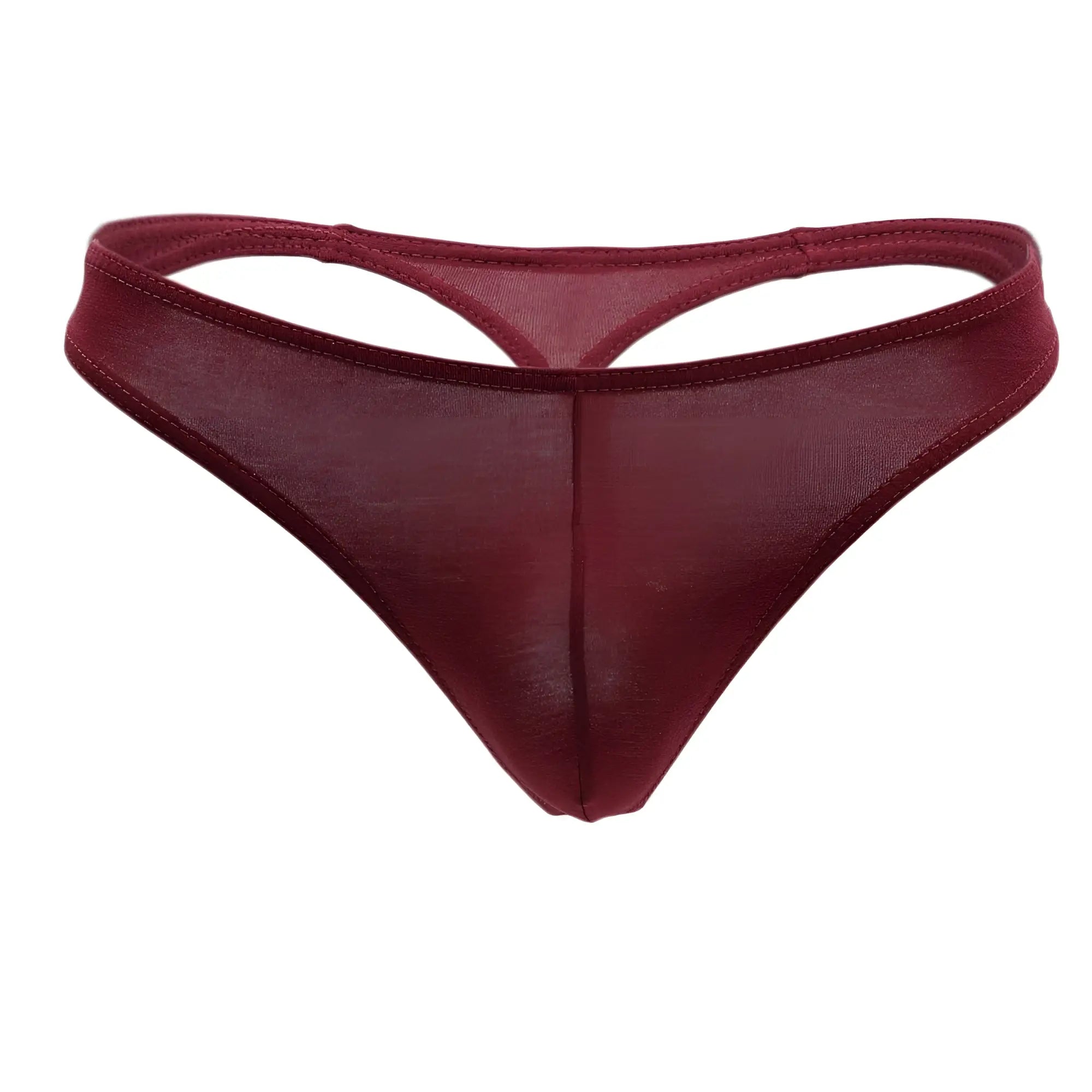 Doreanse 1280-BRD hang-loose thong in sheer maroon with a smooth glossy finish and thin elastic waistband