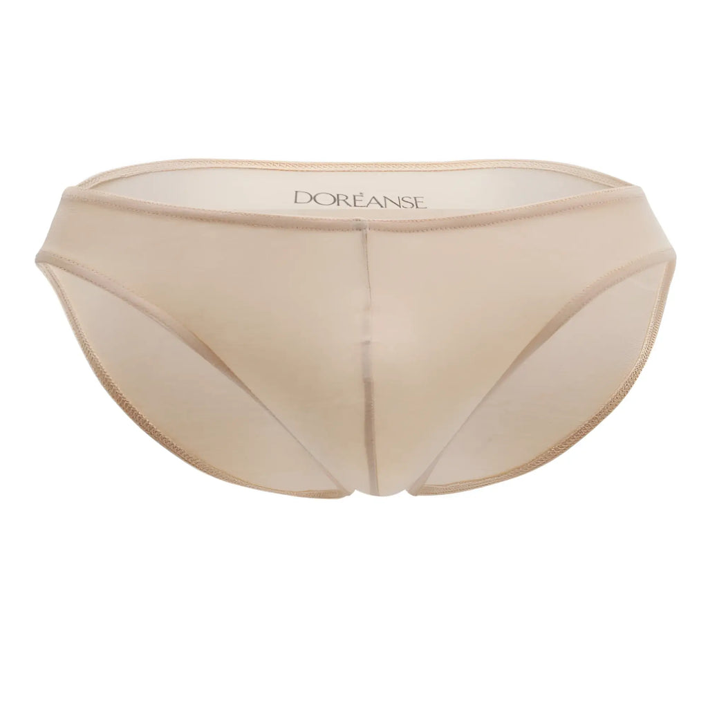 Beige sheer mesh doreanse 1281-tan hang-loose bikini briefs with subtle embroidered logo on the waistband