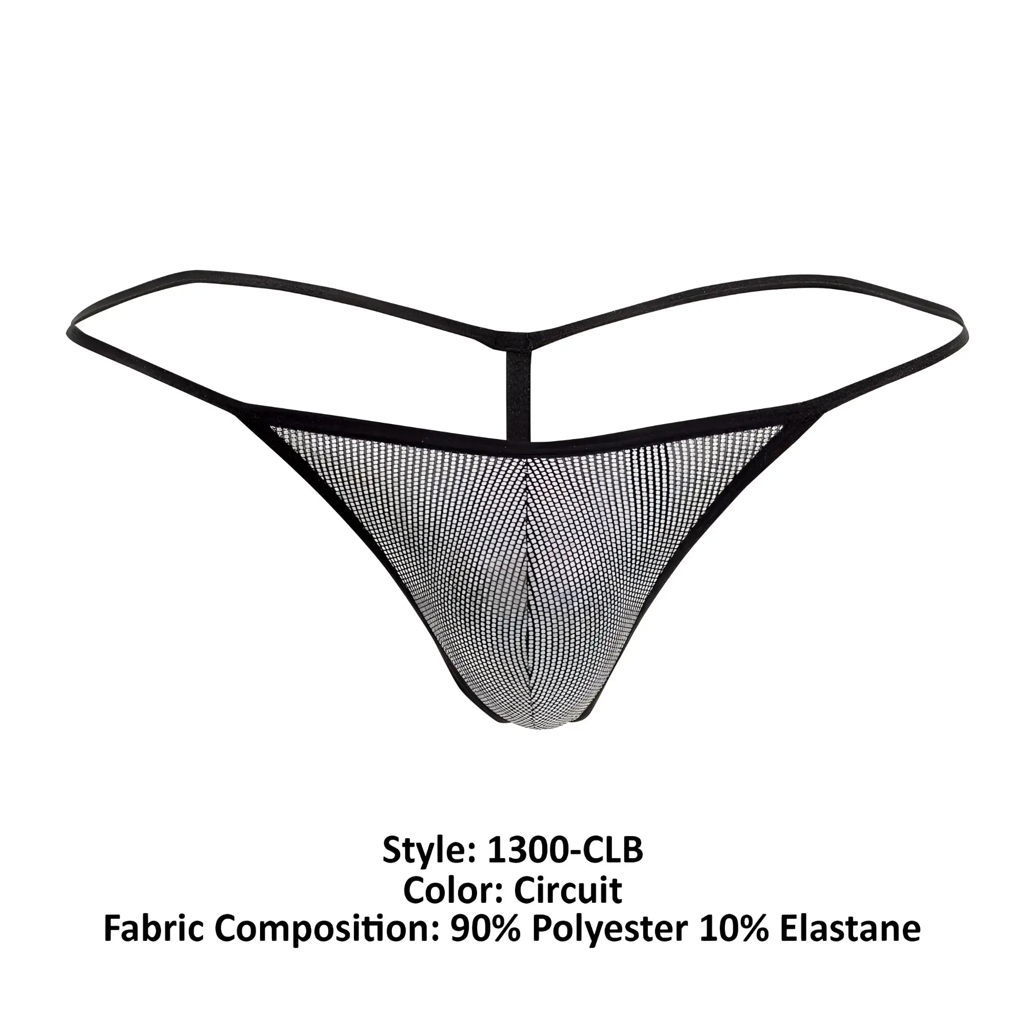 Black mesh thong with sleek form-fitting design and thin elastic straps shown from the back in Doreanse 1300-CLB Disco Thongs color circuit
