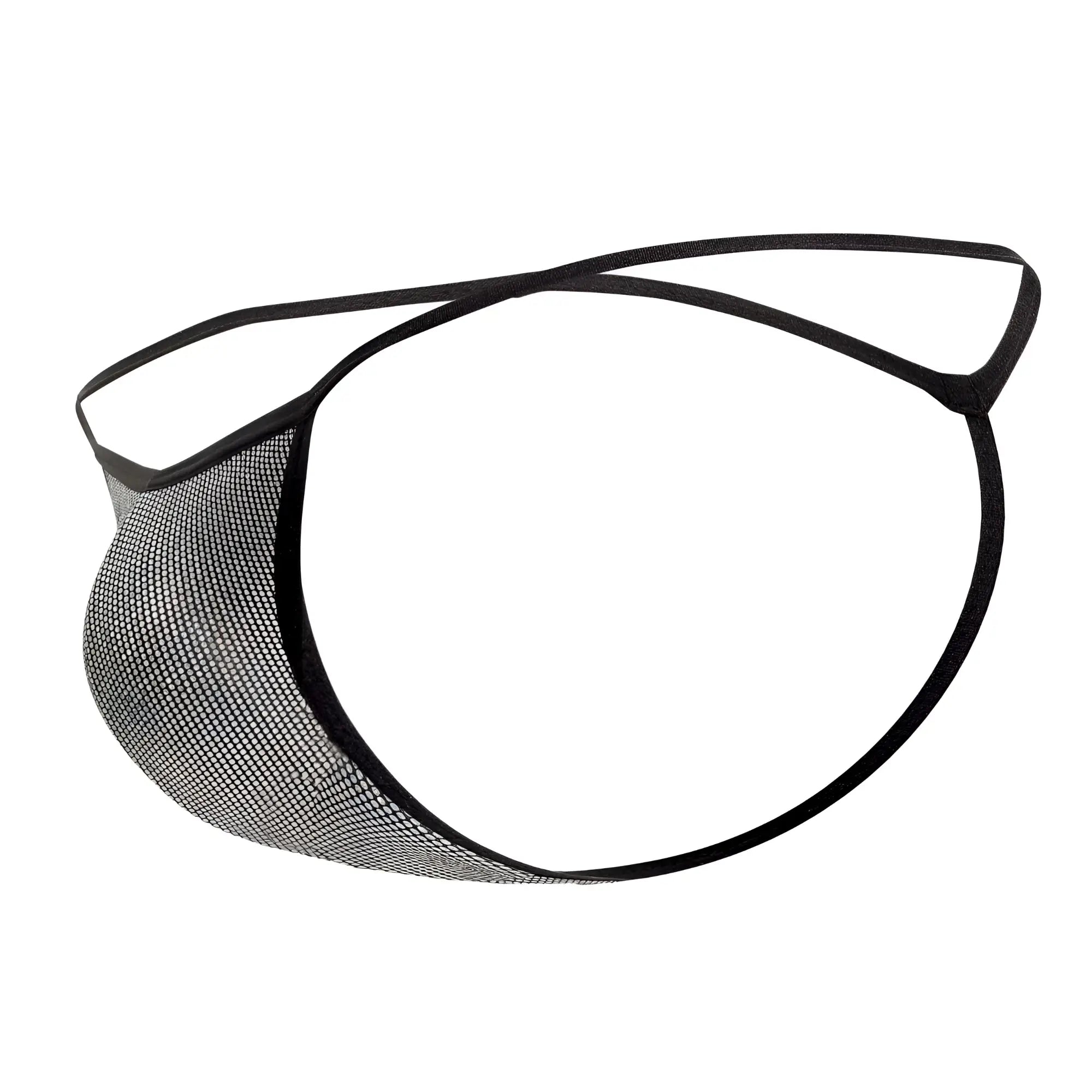Black mesh thong with sleek minimalist design and reinforced elastic straps shown from the back in doreanse disco thongs