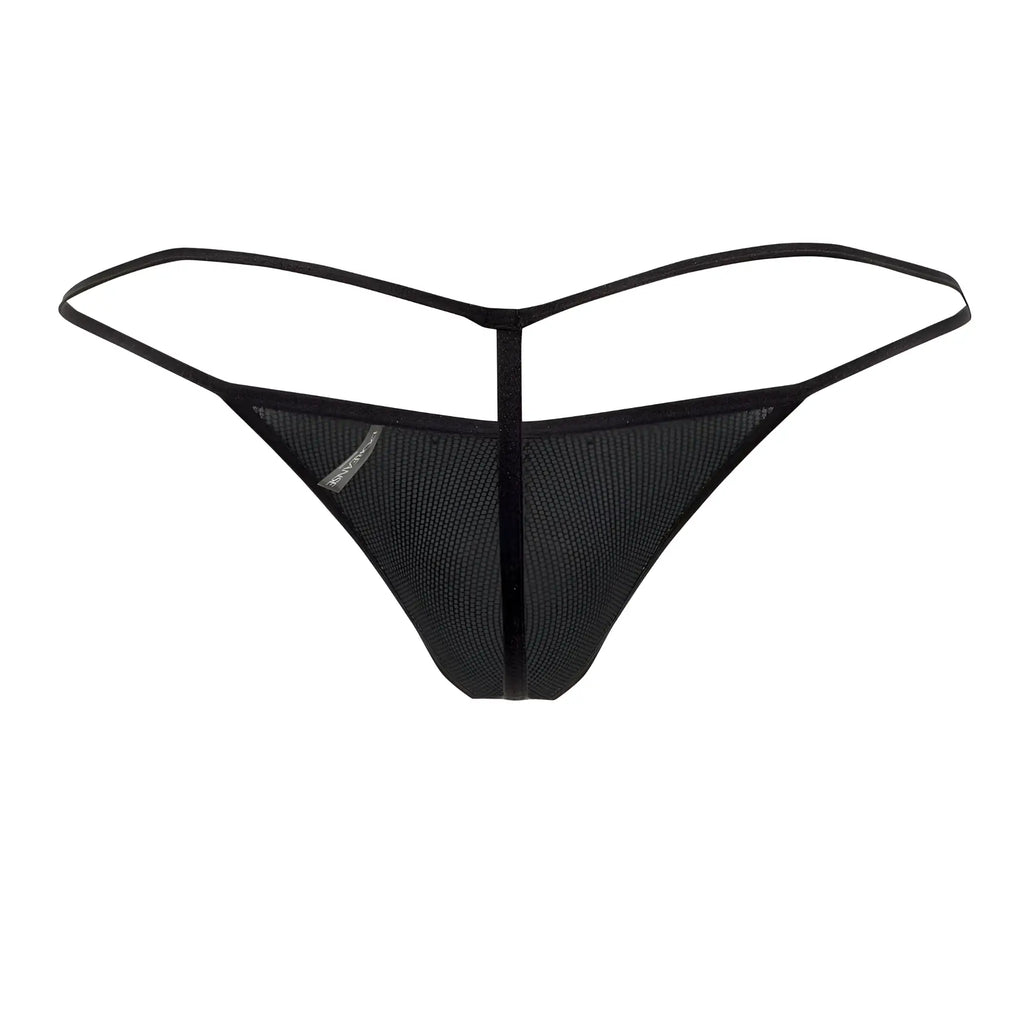 Black mesh Doreanse 1300-CLB disco thong with thin sleek straps and central front seam in color circuit design