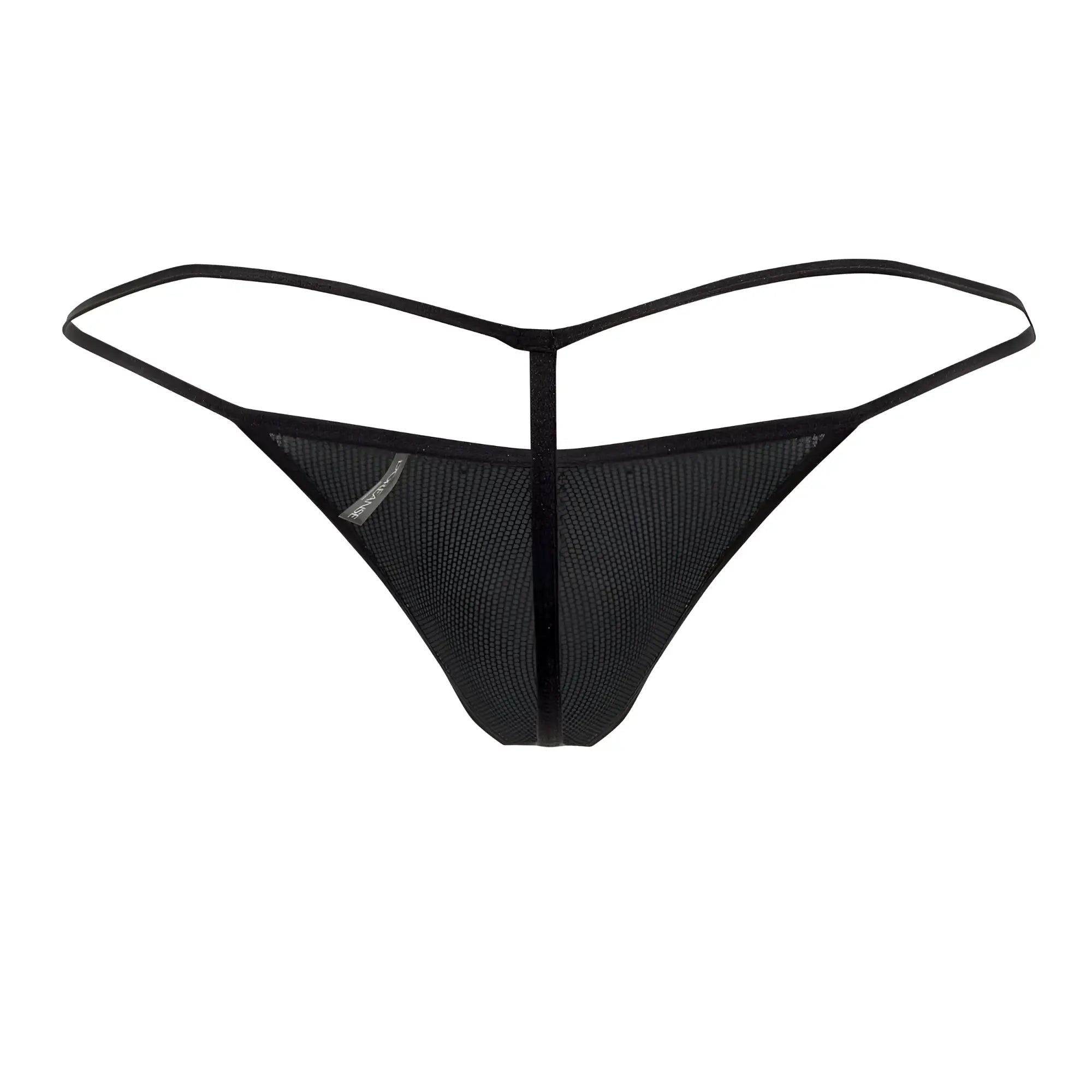 Black mesh Doreanse 1300-CLB disco thong with thin sleek straps and central front seam in color circuit design