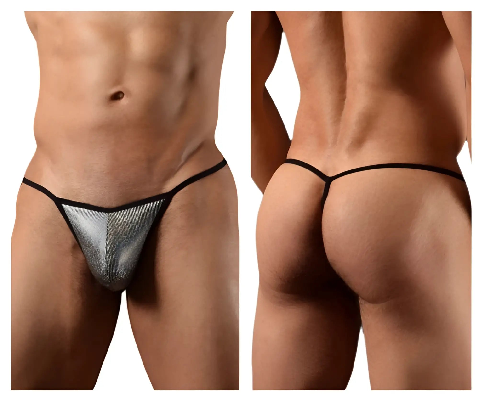 Silver mesh thong with black trim by doreanse 1300-clb disco thongs color circuit showing front side details
