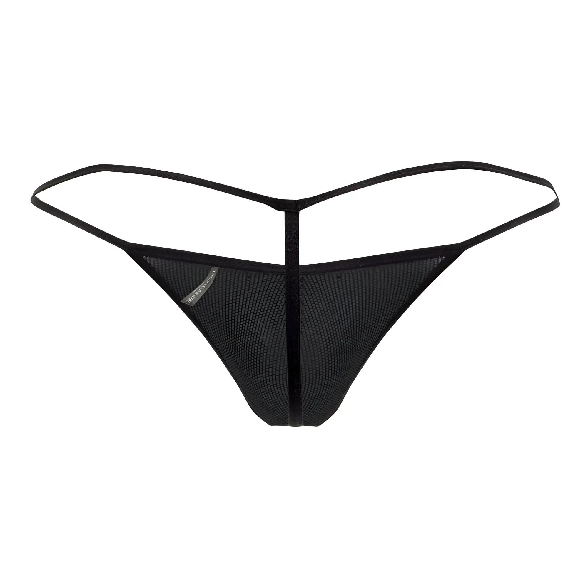 Black mesh Doreanse 1300-PHX disco thong with thin sleek straps and central vertical seam color Phoenix