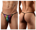 Doreanse 1300-rbw disco thong with rainbow sequins and black trim designed for bold dancewear style