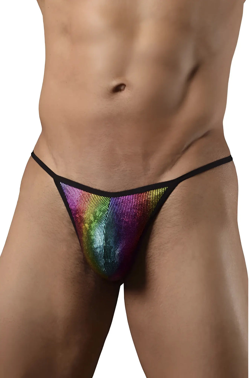 Rainbow sequined thong with black trim by Doreanse 1300-RBW disco thongs color rainbow for festive wear