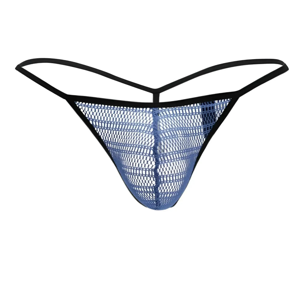 Blue mesh g-string thong with black trim by doreanse made of breathable mesh fabric for comfortable wear