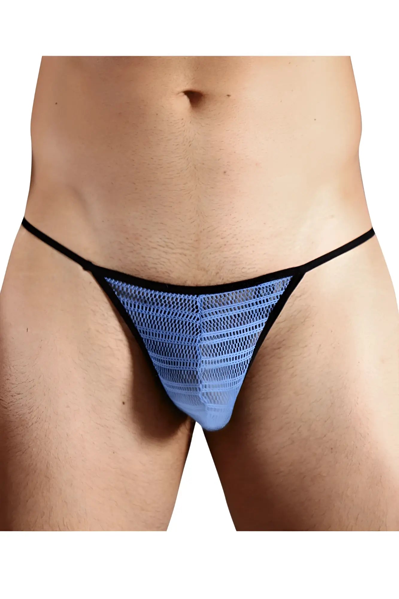 Doreanse 1306-blu mesh g-string thong in blue with black trim featuring breathable mesh fabric