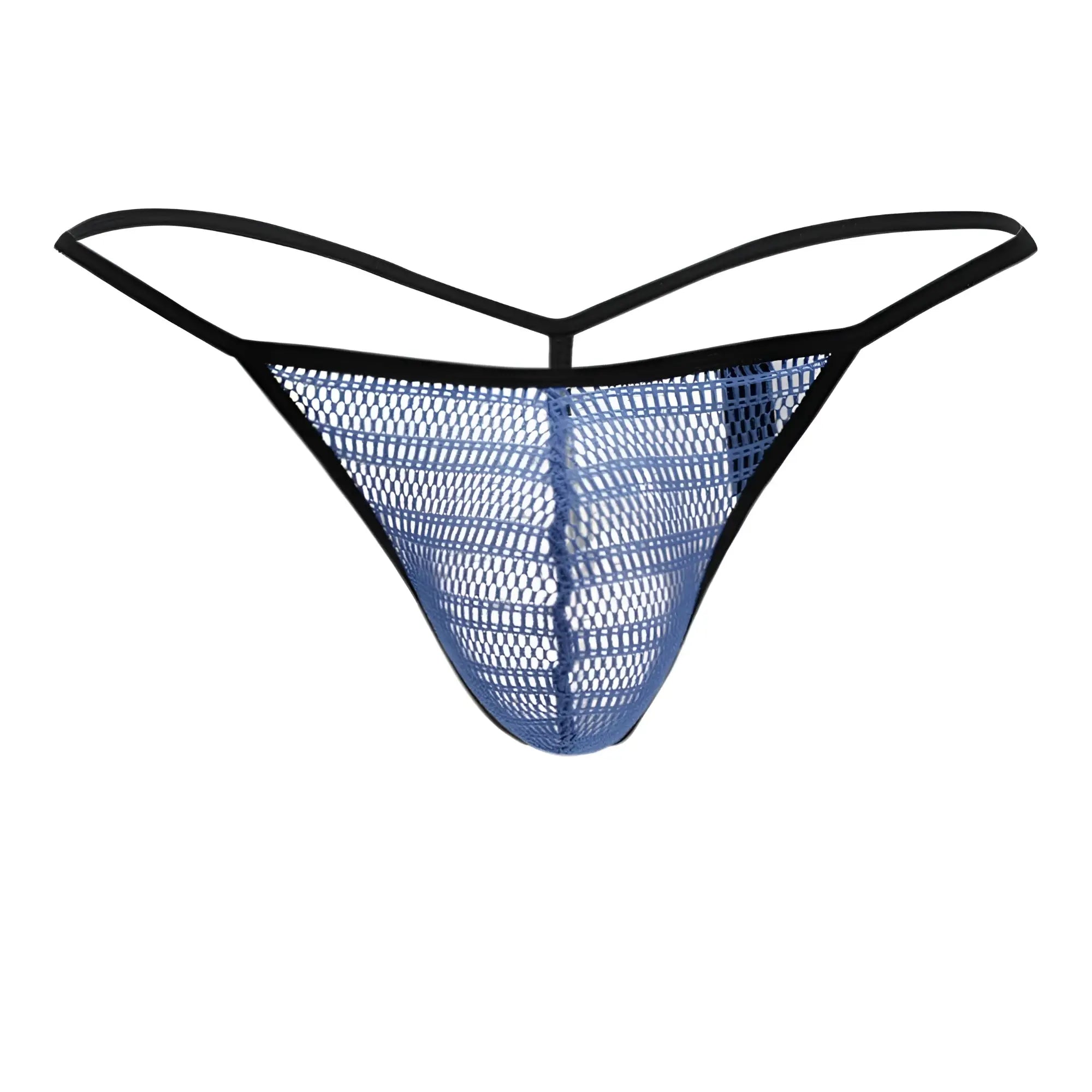 Blue mesh g-string thong with black trim by doreanse made of breathable mesh fabric for comfortable wear