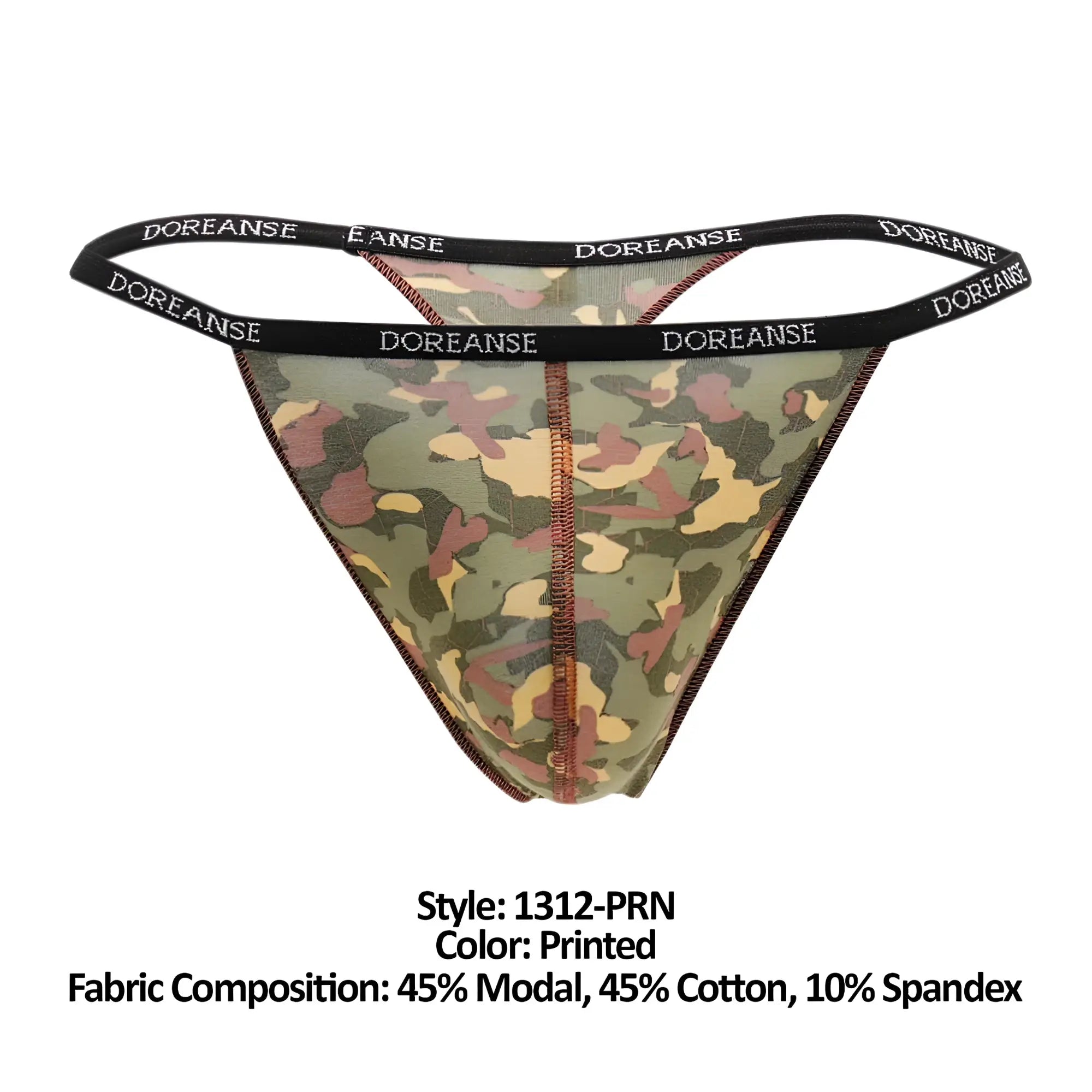 Doreanse 1312-prn camouflage thong in orange printed fabric with 45% modal 45% cotton and 10% spandex blend