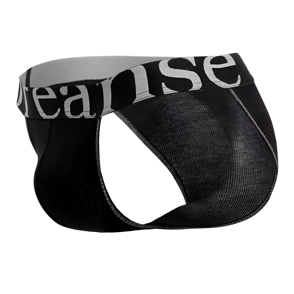 Black doreanse 1313-blk ribbed micromodal bikini briefs with gray waistband featuring white reanise logo