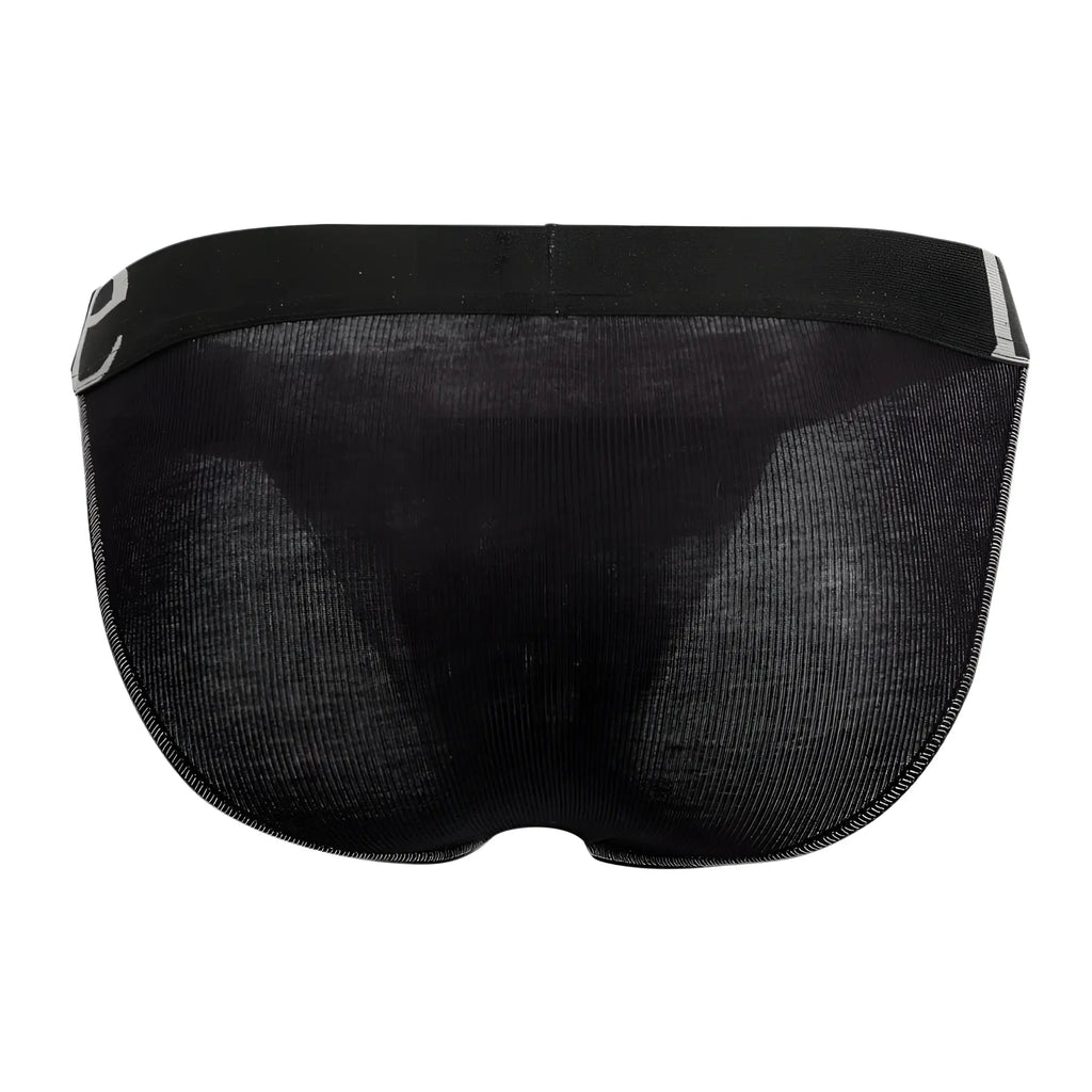 Black mesh Doreanse 1313-BLK ribbed micromodal bikini briefs with solid black waistband and subtle gray trim