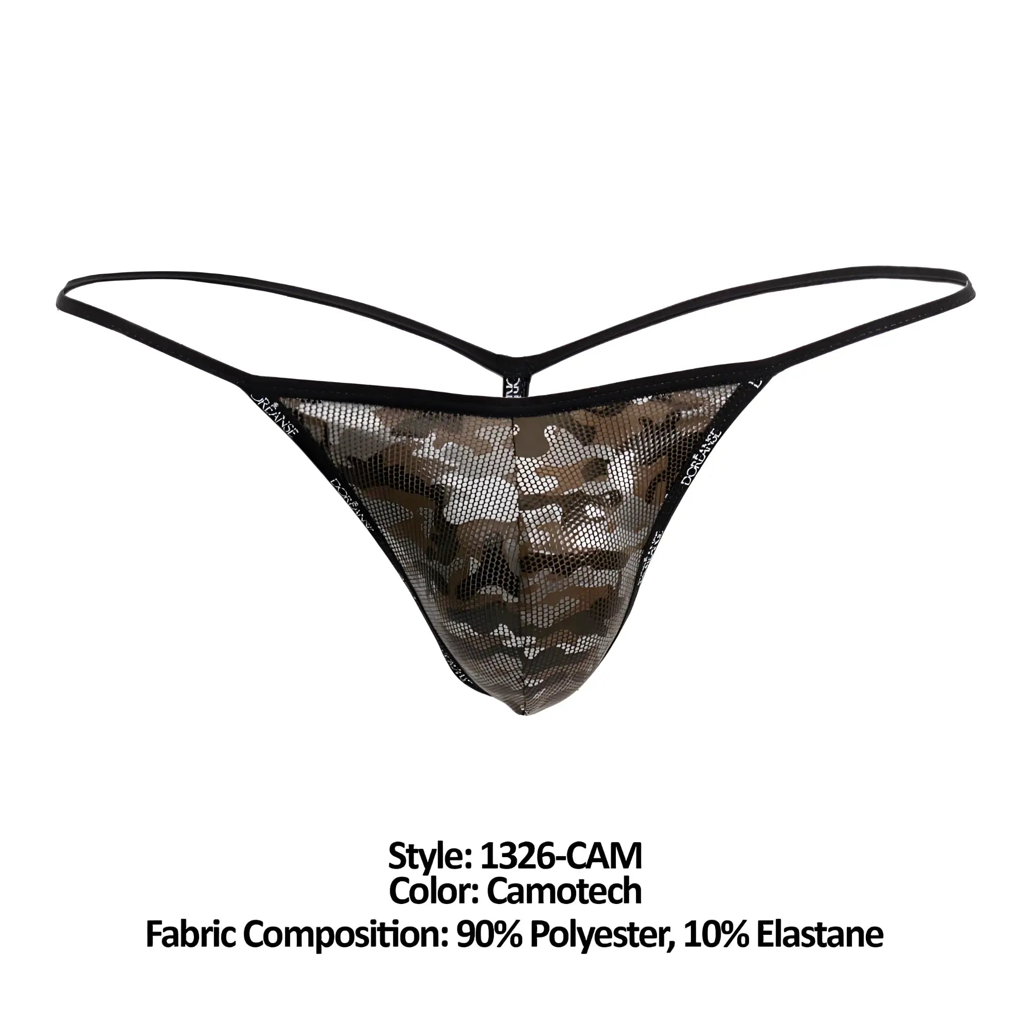 Black and camouflage-colored mesh thong with thin elastic straps from Doreanse 1326-CAM flashy g-string camotech
