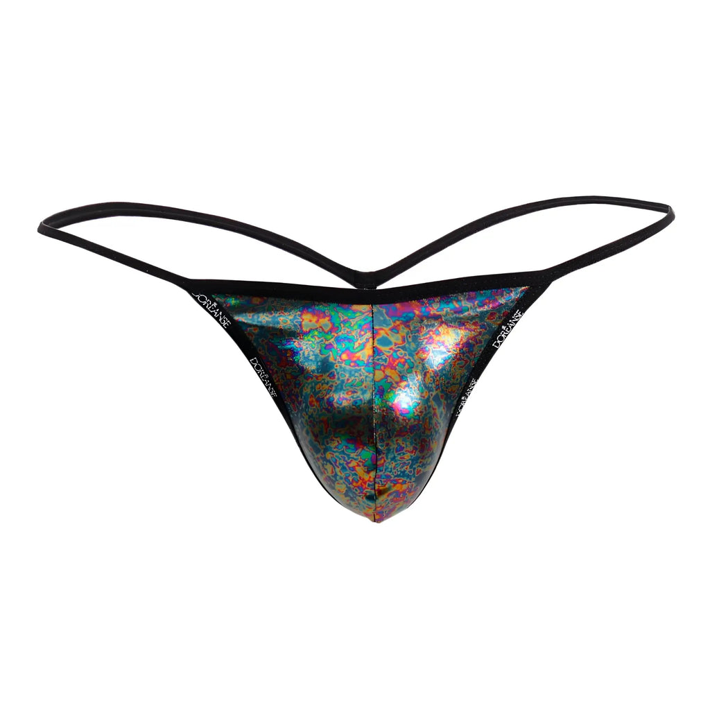 Doreanse 1326-MIC flashy g-string with holographic thong and vibrant iridescent pattern with black elastic straps