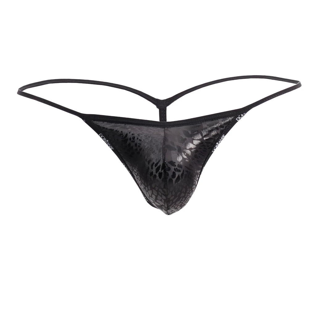 Black lace thong with metallic sheen and intricate pattern doreanse 1326-pan flashy g-string black panther