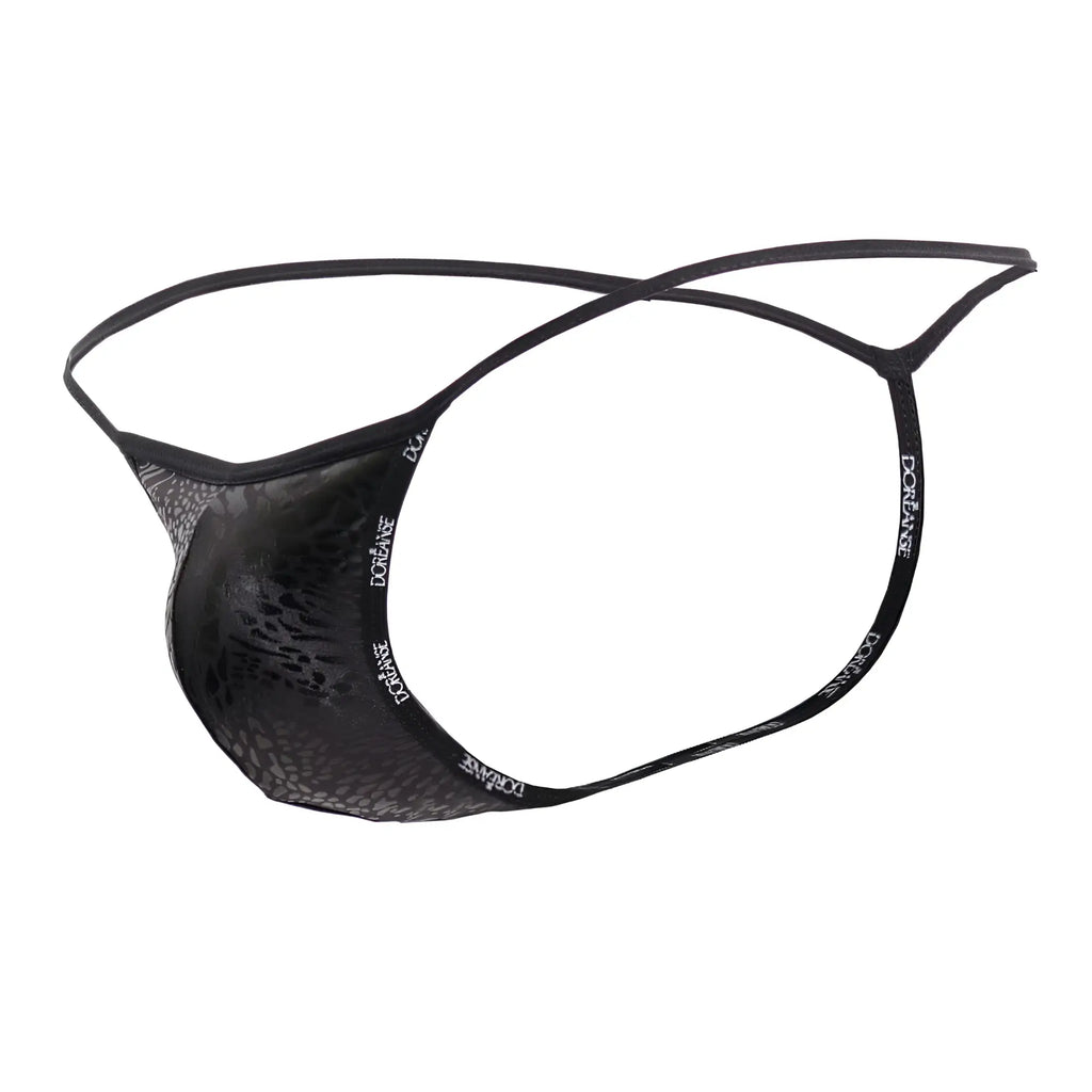 Black lace thong with subtle pattern and dongane branded elastic bands in doreanse 1326-pan flashy g-string black panther