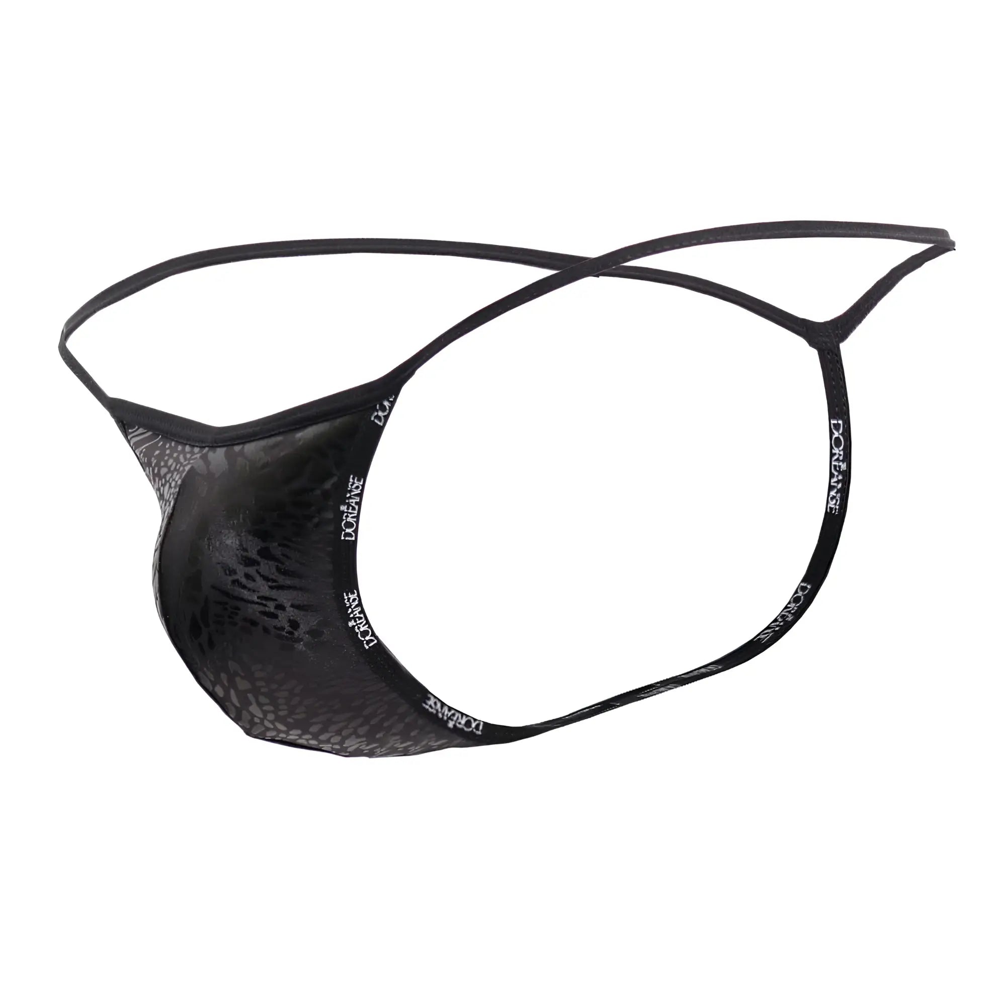 Black lace thong with subtle pattern and dongane branded elastic bands in doreanse 1326-pan flashy g-string black panther