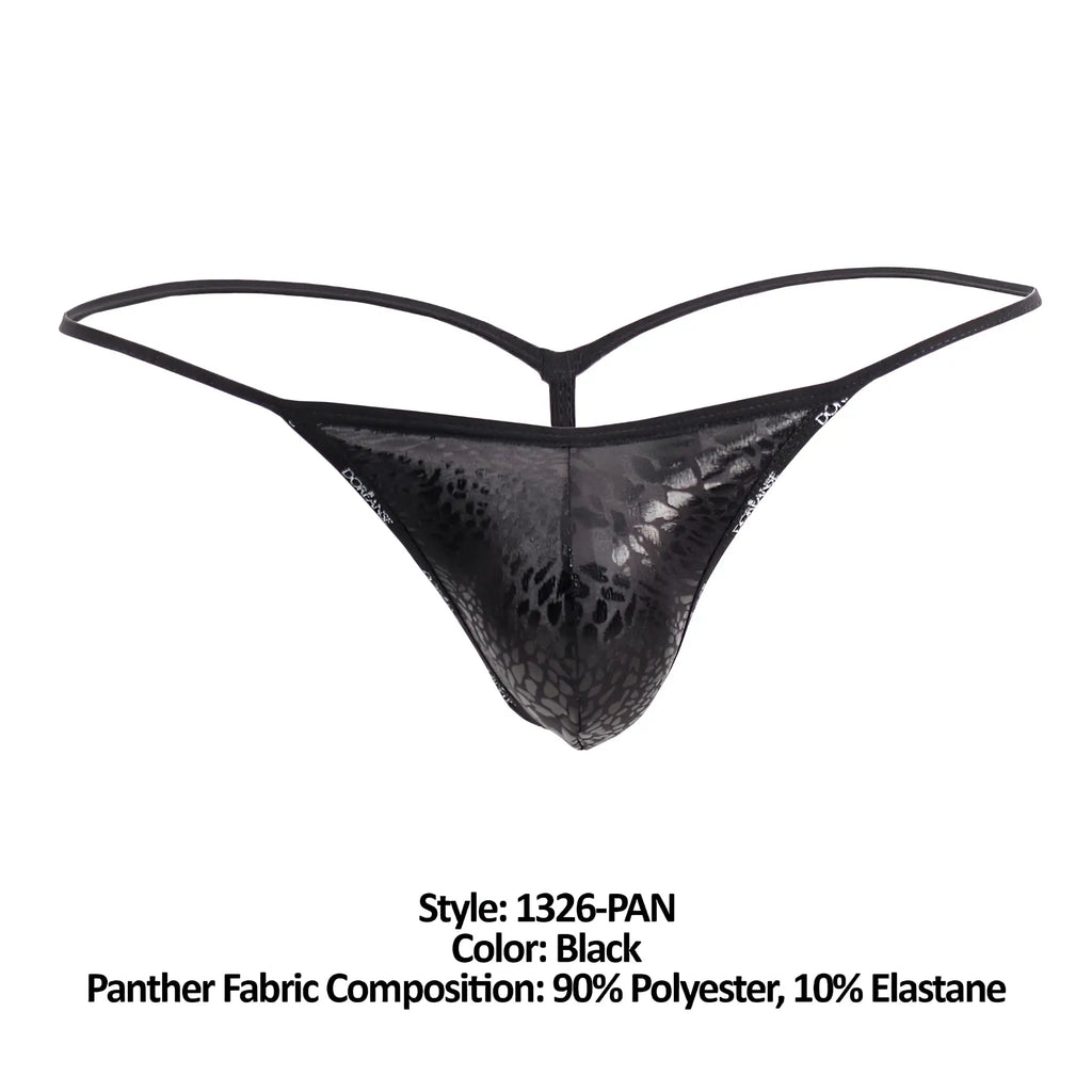 Black thong g-string with glossy panther print and thin supportive straps by doreanse 1326-pan flashy black panther
