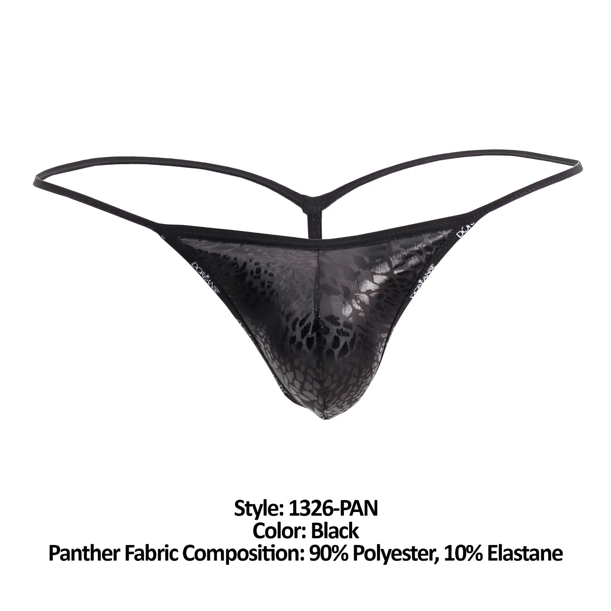 Black thong g-string with glossy panther print and thin supportive straps by doreanse 1326-pan flashy black panther
