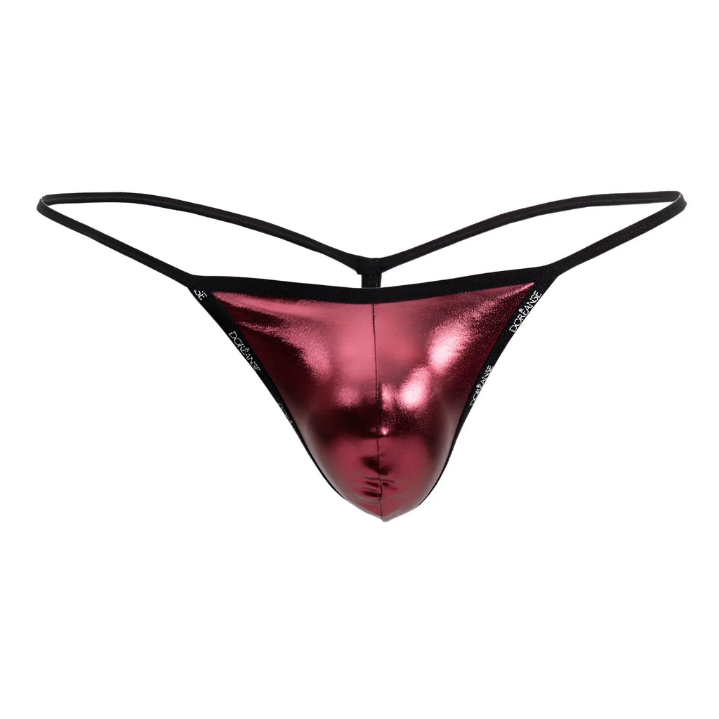 Shiny metallic red thong with black elastic straps and trim from doreanse 1326-rro flashy g-string royal rose collection