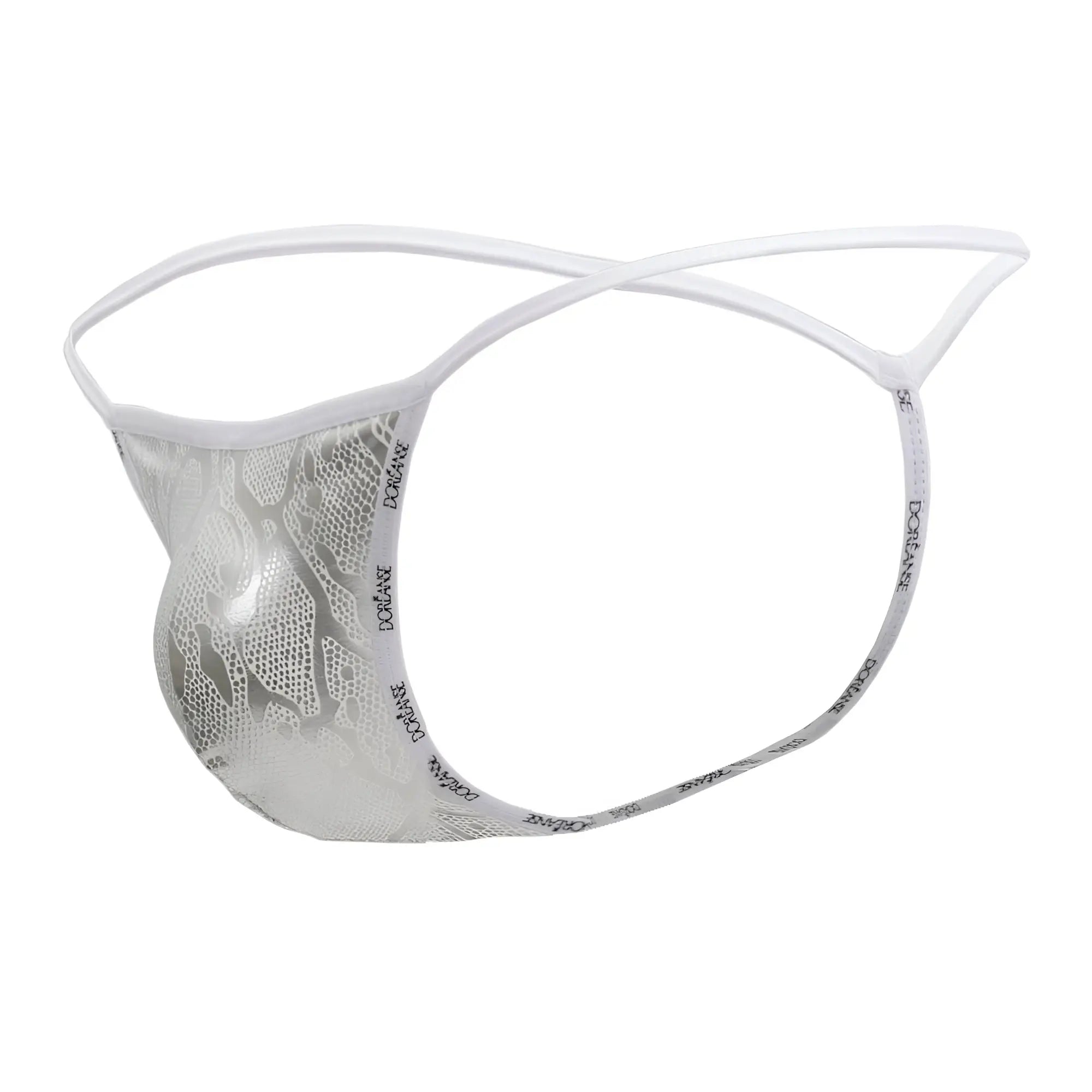 White lace thong with silver snake pattern elastic band branded dorian doreanse 1326-slv flashy g-string silver snake